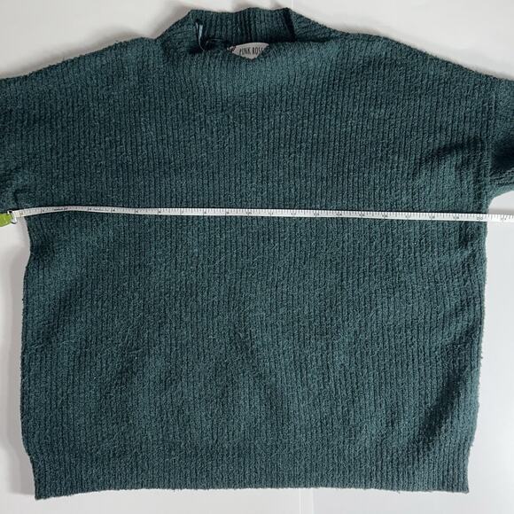 Pink Rose Teal Chenille Sweater Women’s Medium Mock Neck Cozy Pullover - Picture 5 of 5